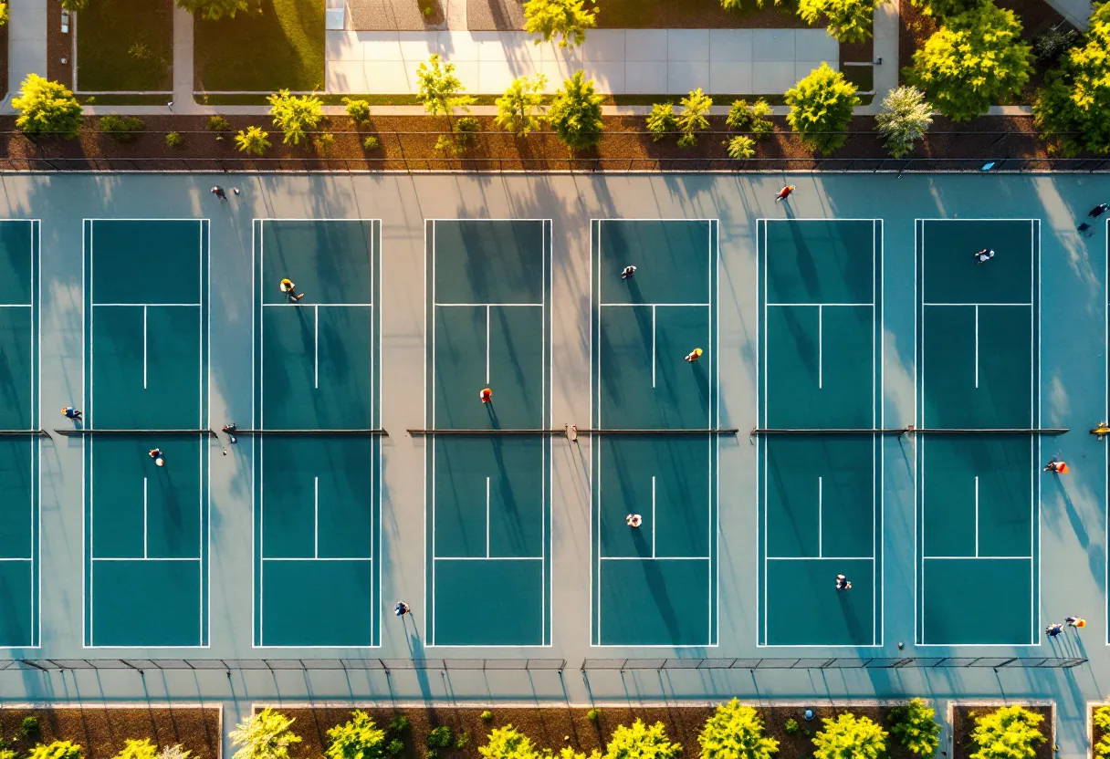 Aerial view of a multi-court community pickleball complex