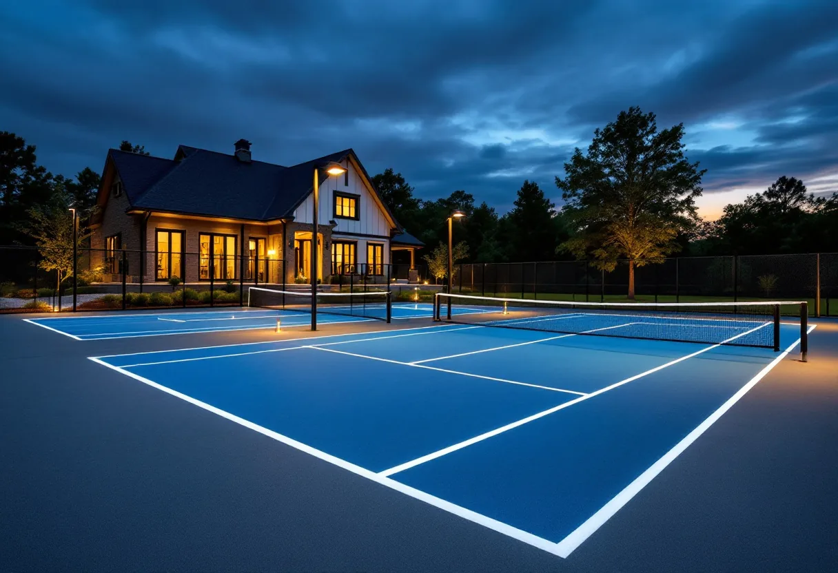 Pickleball court at twilight